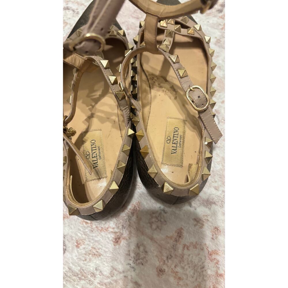Valentino Women's Rockstud Metallic Leather Ballet Flats Ankle Strap Size 36.5 - Picture 6 of 9